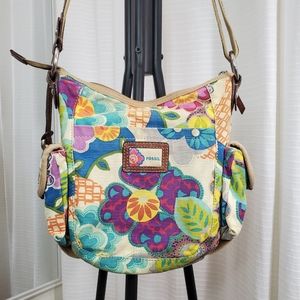 Fossil Canvas Crossbody Large Bag Multicolor Boho Floral